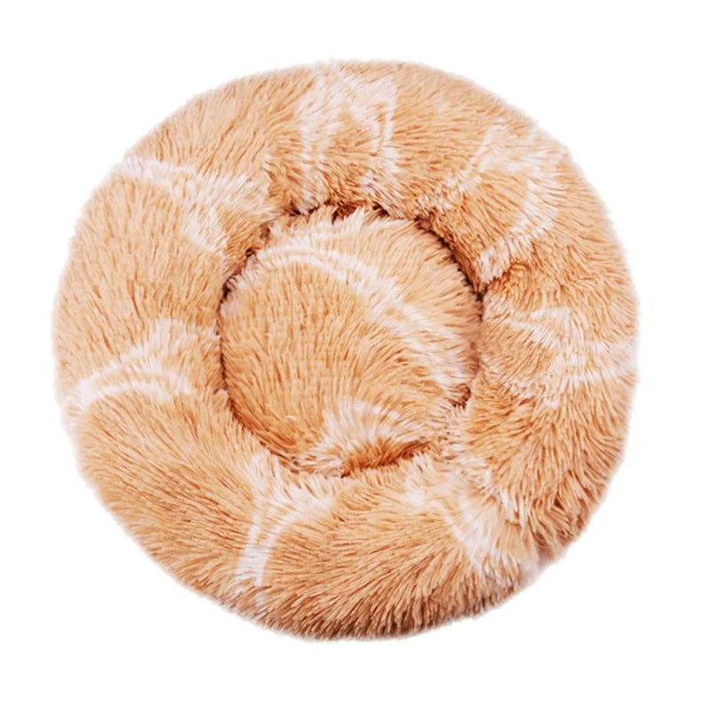 Round Plush Pet Bed - 90cm Anti-Anxiety Donut Bed for Large Dogs & Cats