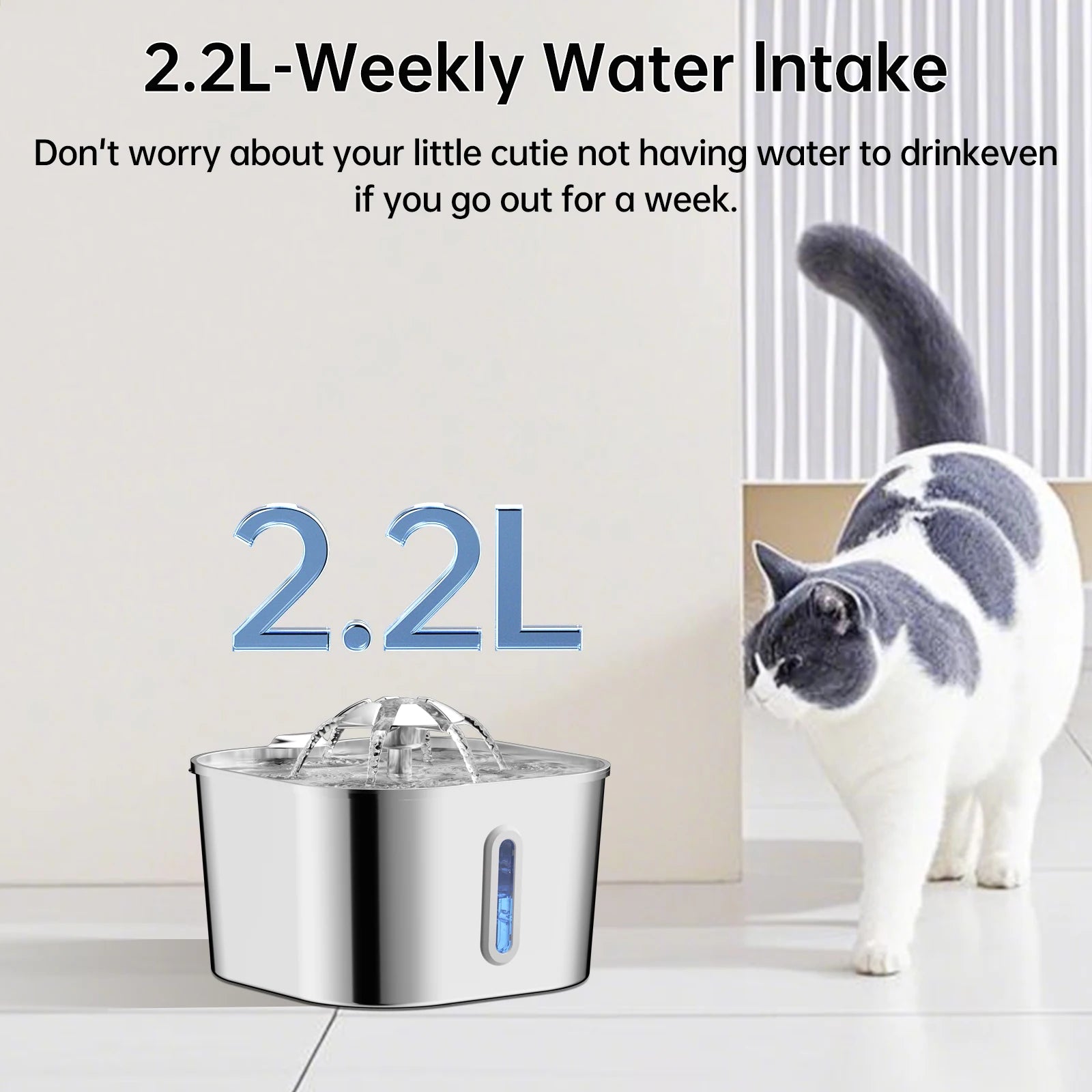 2.2L Stainless Steel Automatic Cat Fountain - Silent Water Dispenser with Visual Window