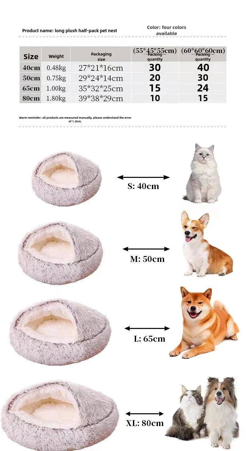 Semi-Enclosed Cat Bed - Warm Plush Winter Sleeping Cave