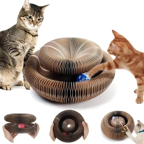 Cat Scratching Board with Ball Track - Round Corrugated Cardboard Scratcher & Interactive Toy