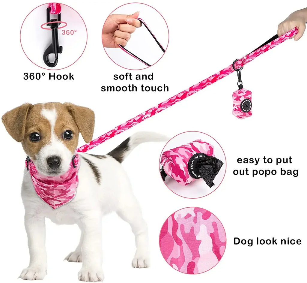 Complete 6-in-1 Dog Walking Set - Vest Harness, Collar, Leash, Bandana, Poop Bag Dispenser & Bags