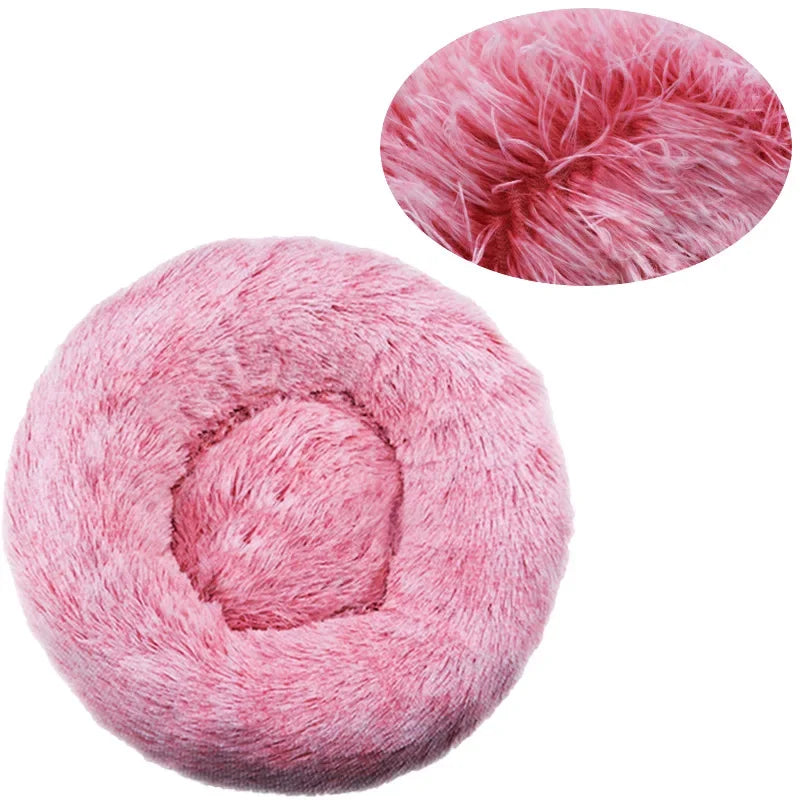 Round Plush Pet Bed - 90cm Anti-Anxiety Donut Bed for Large Dogs & Cats