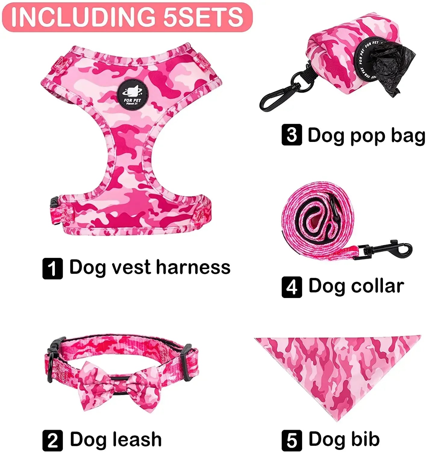Complete 6-in-1 Dog Walking Set - Vest Harness, Collar, Leash, Bandana, Poop Bag Dispenser & Bags