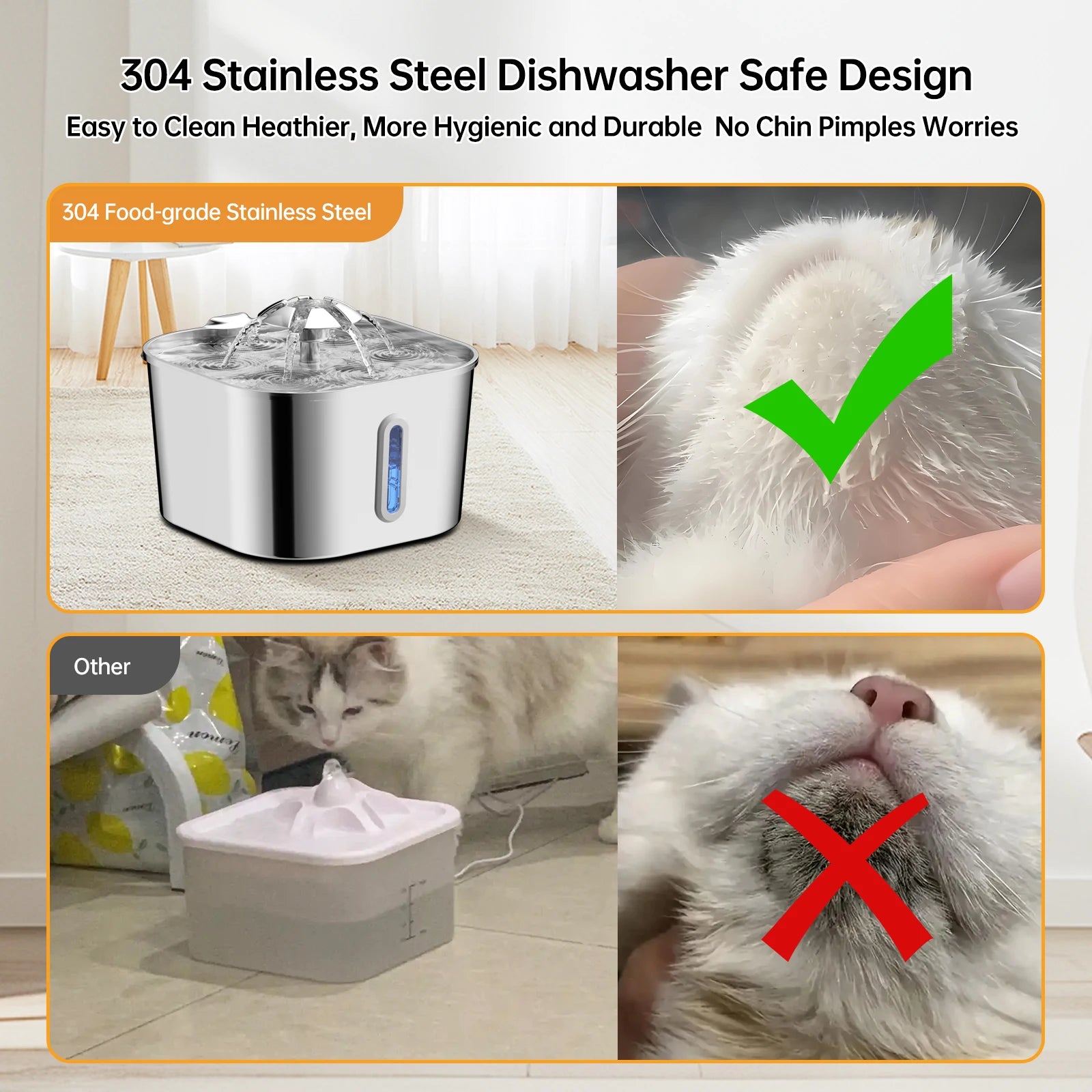 2.2L Stainless Steel Automatic Cat Fountain - Silent Water Dispenser with Visual Window