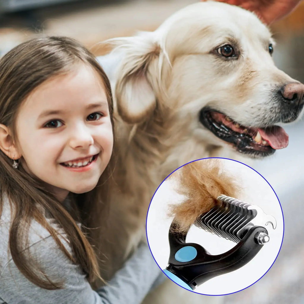 Professional Pet Deshedding Brush - Stainless Steel Hair Remover & Dematting Comb for Dogs & Cats
