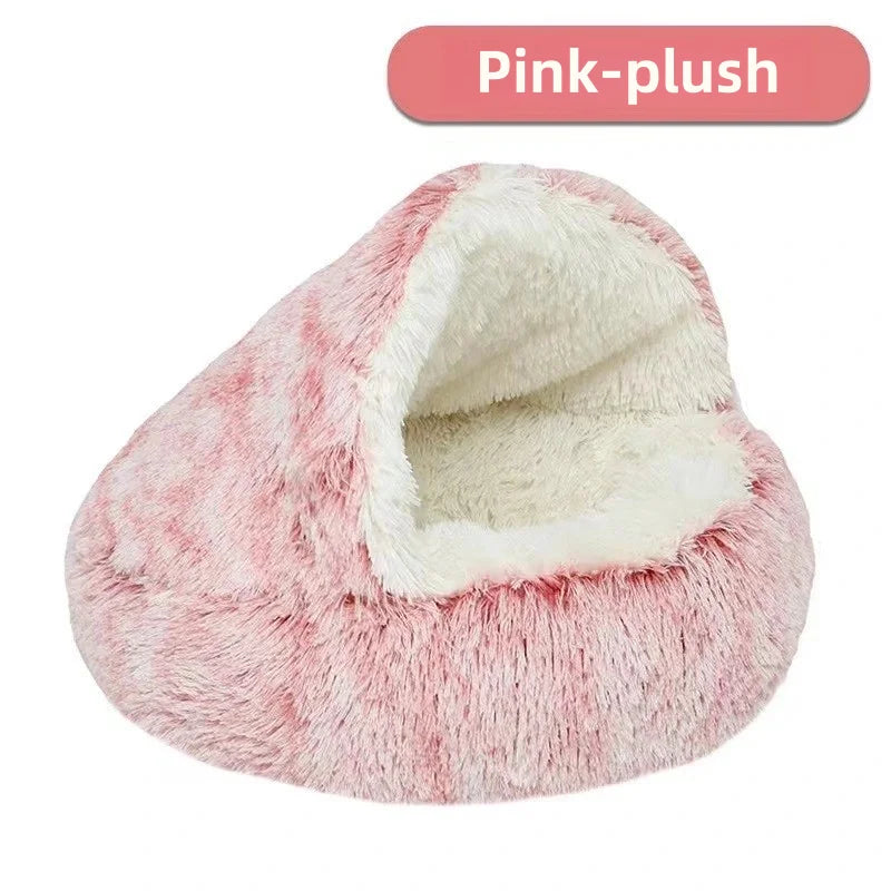 Semi-Enclosed Cat Bed - Warm Plush Winter Sleeping Cave