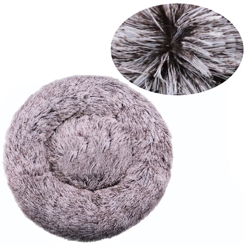 Round Plush Pet Bed - 90cm Anti-Anxiety Donut Bed for Large Dogs & Cats