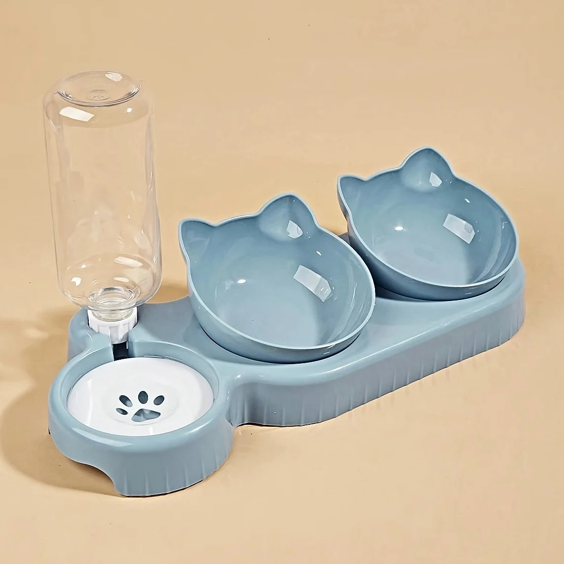 3-in-1 Elevated Cat Bowl Set - Tilted Food & Water Dishes with Gravity Feeder