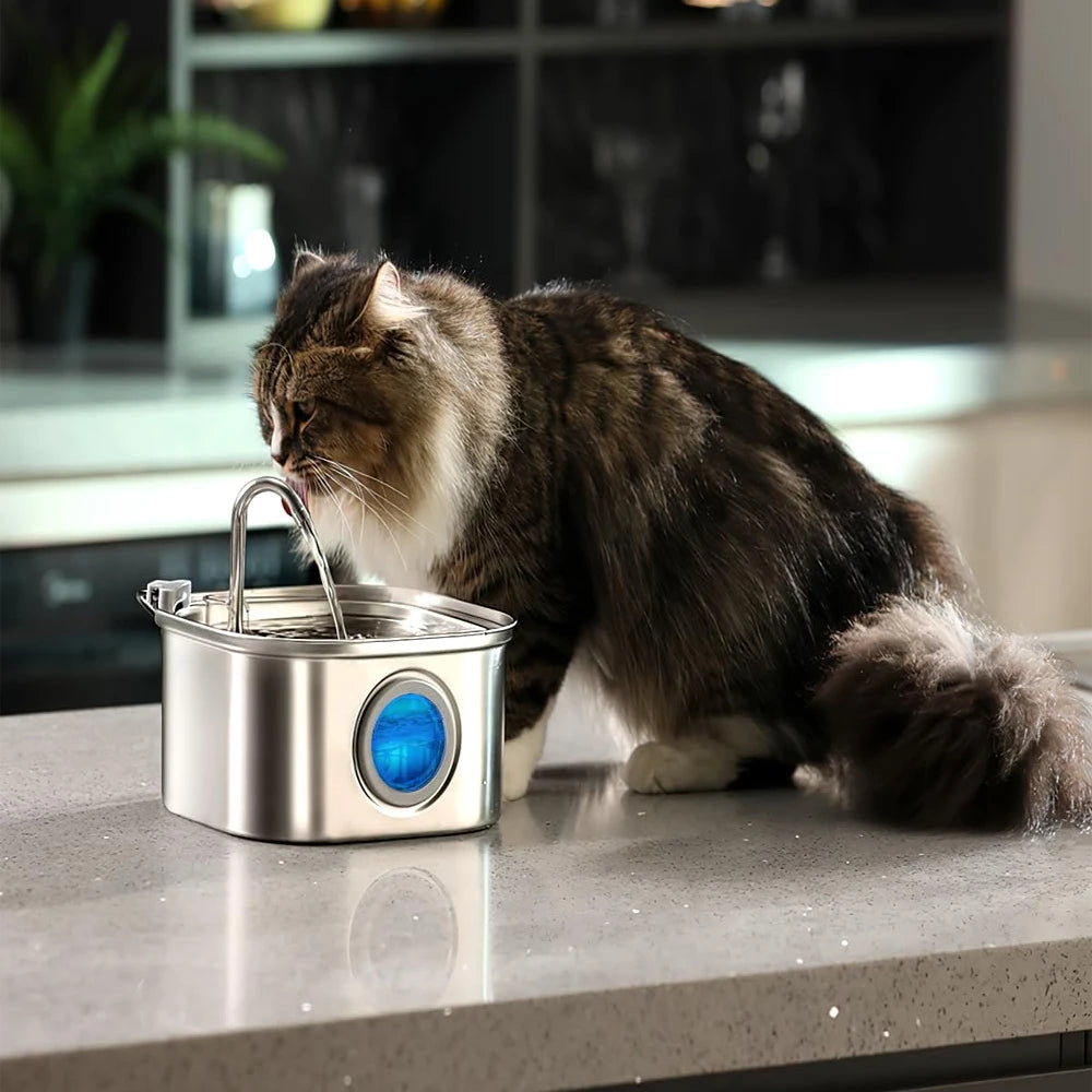 3.2L Stainless Steel Pet Water Fountain - Automatic Smart Dispenser with Visual Window