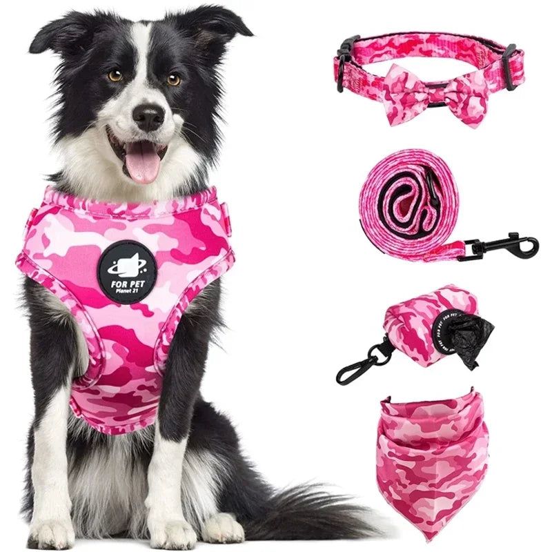 Complete 6-in-1 Dog Walking Set - Vest Harness, Collar, Leash, Bandana, Poop Bag Dispenser & Bags