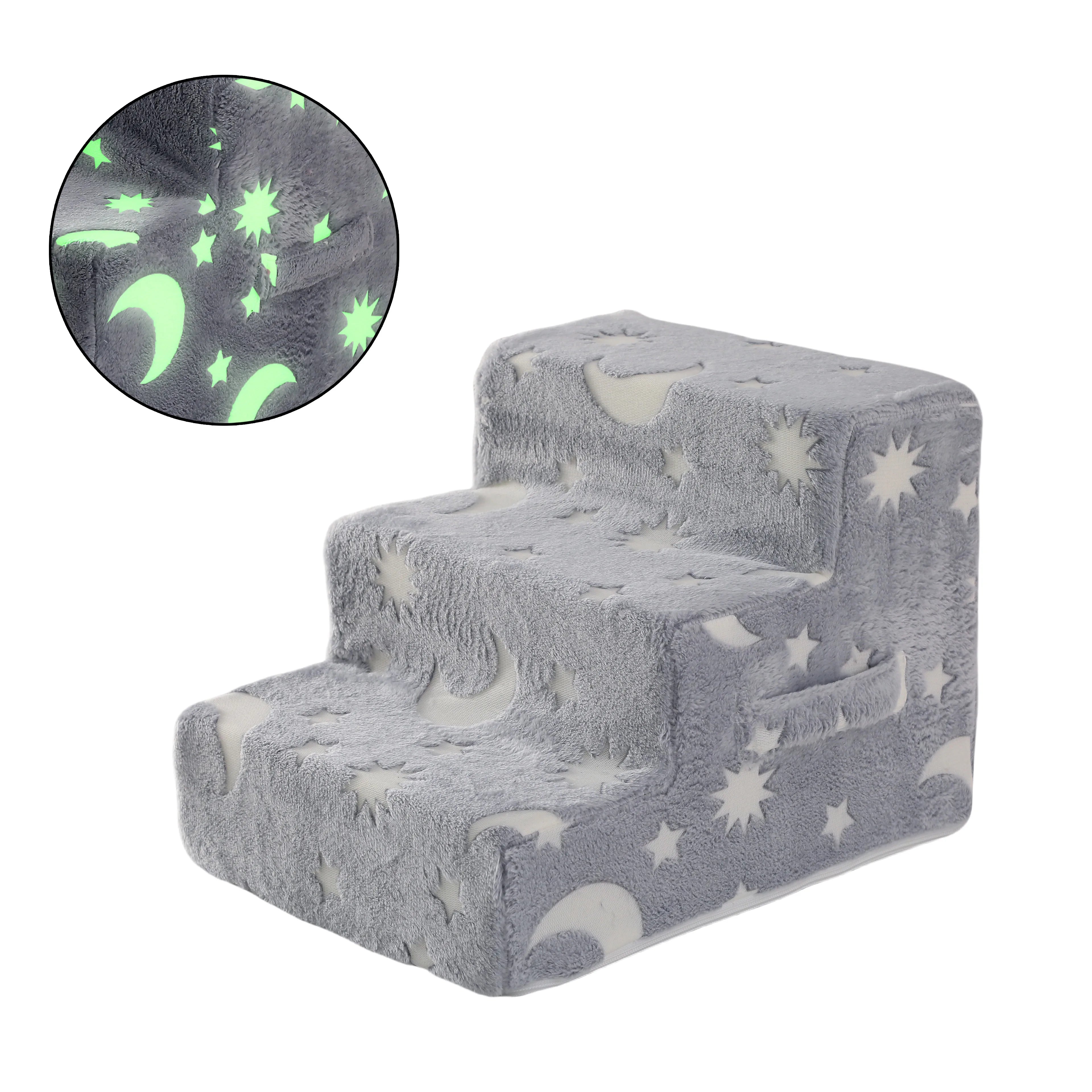 Pet Stairs for Dogs & Cats - 3/4 Step Ramp with Detachable Washable Cover