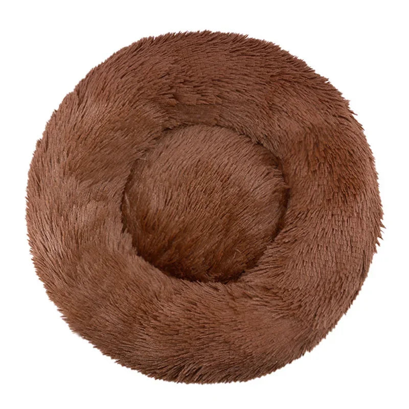 Round Plush Pet Bed - 90cm Anti-Anxiety Donut Bed for Large Dogs & Cats