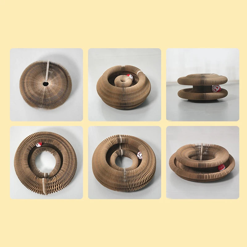 Cat Scratching Board with Ball Track - Round Corrugated Cardboard Scratcher & Interactive Toy