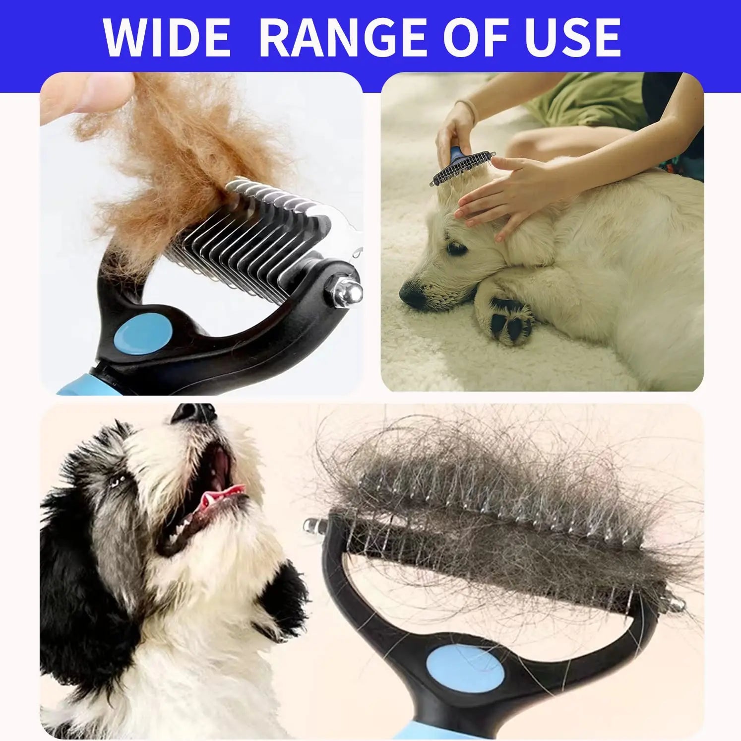 Professional Pet Deshedding Brush - Stainless Steel Hair Remover & Dematting Comb for Dogs & Cats