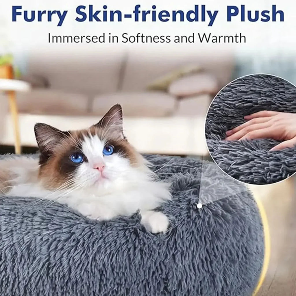 Round Plush Pet Bed - 90cm Anti-Anxiety Donut Bed for Large Dogs & Cats