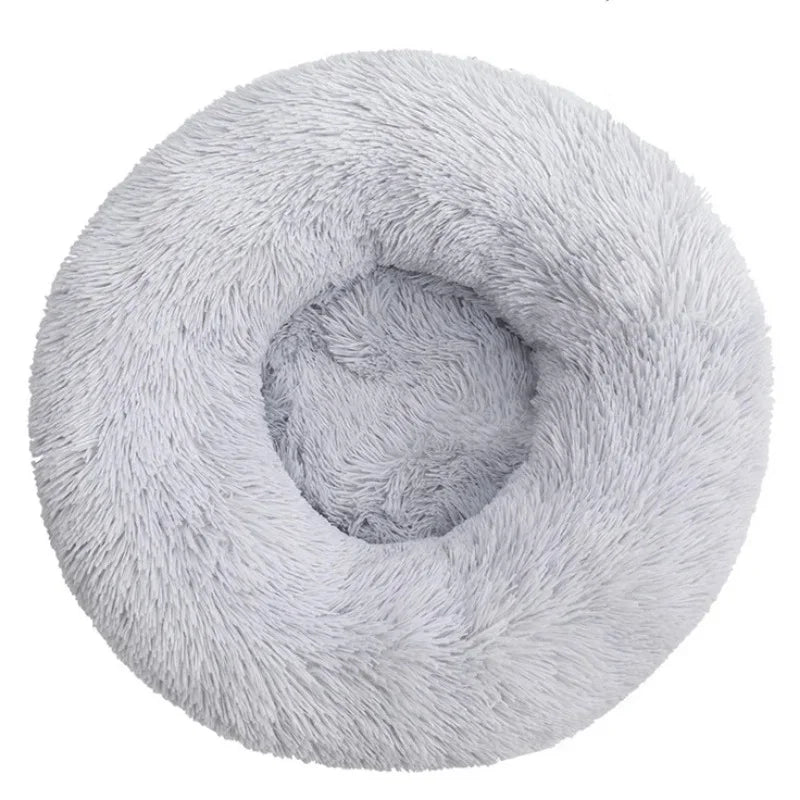 Round Plush Pet Bed - 90cm Anti-Anxiety Donut Bed for Large Dogs & Cats