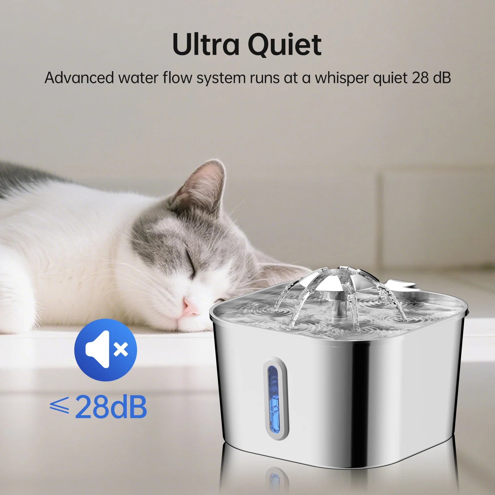 2.2L Stainless Steel Automatic Cat Fountain - Silent Water Dispenser with Visual Window