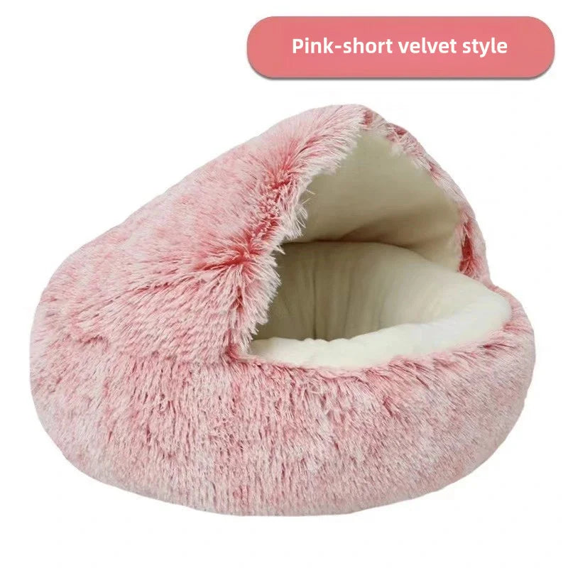 Semi-Enclosed Cat Bed - Warm Plush Winter Sleeping Cave