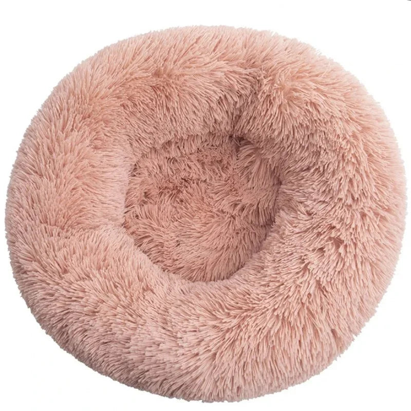 Round Plush Pet Bed - 90cm Anti-Anxiety Donut Bed for Large Dogs & Cats