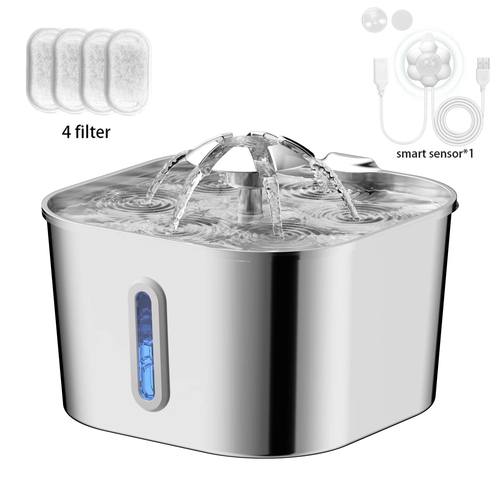 2.2L Stainless Steel Automatic Cat Fountain - Silent Water Dispenser with Visual Window