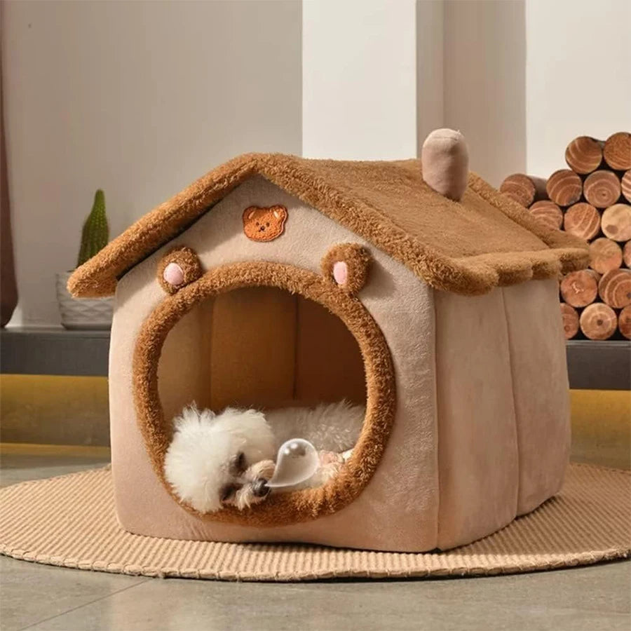 Foldable Pet House - Removable Washable Cave Bed for Small Dogs & Cats