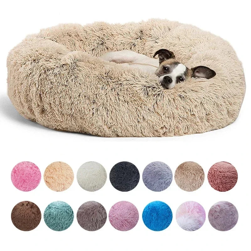 Round Plush Pet Bed - 90cm Anti-Anxiety Donut Bed for Large Dogs & Cats