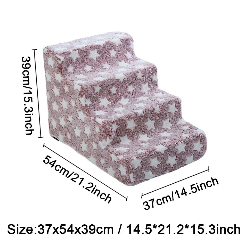 Pet Stairs for Dogs & Cats - 3/4 Step Ramp with Detachable Washable Cover