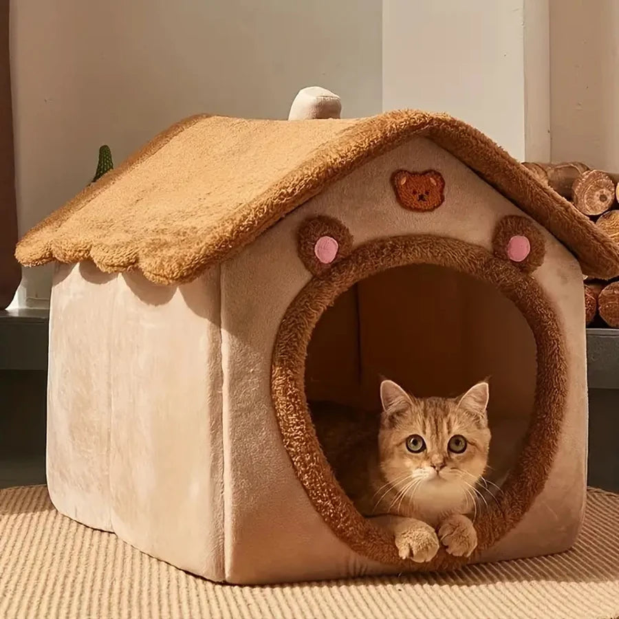 Foldable Pet House - Removable Washable Cave Bed for Small Dogs & Cats