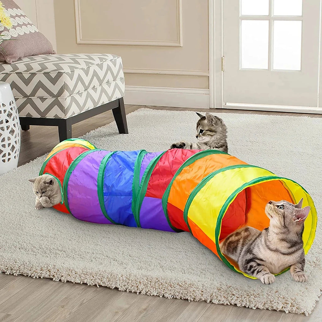 Cat Play Tunnel - Foldable Collapsible Tube Toy with Crinkle Sound for Interactive Play