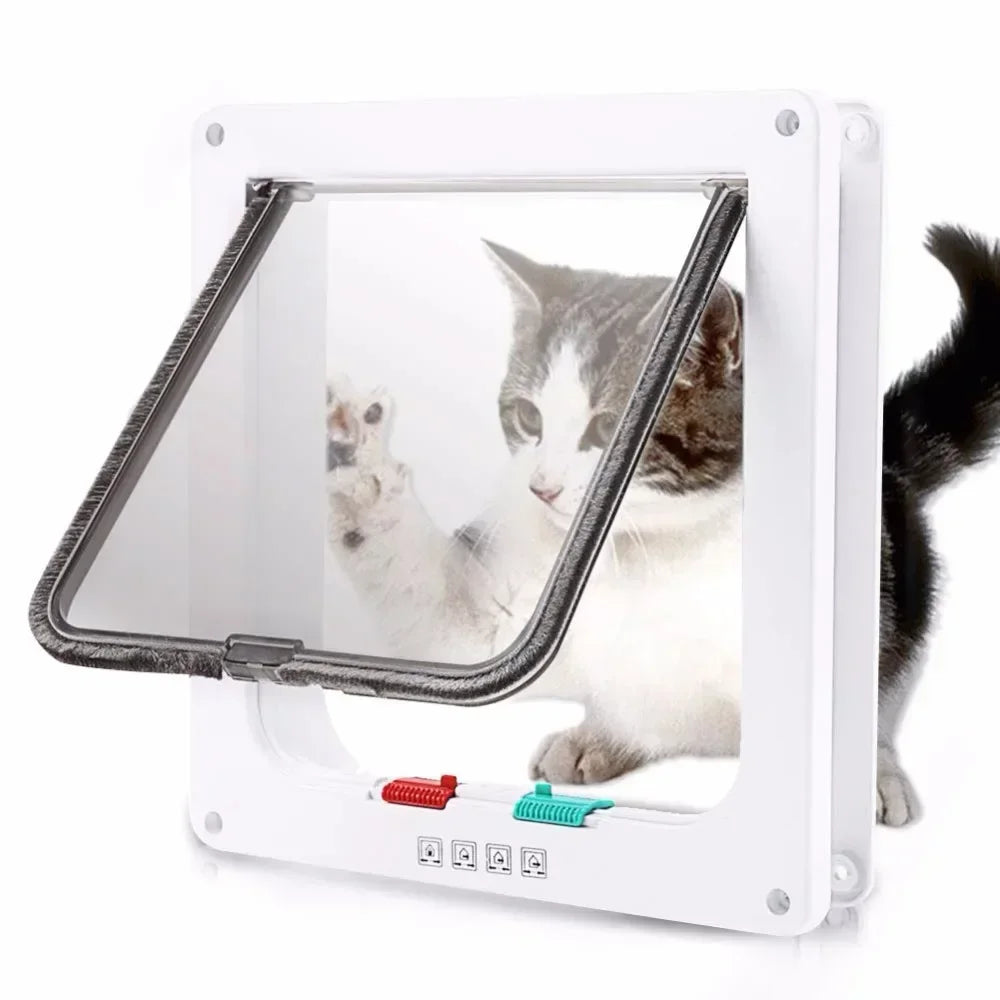 4-Way Locking Cat Door - Weatherproof ABS Flap with Security Lock (Also Suitable for Small Dogs)