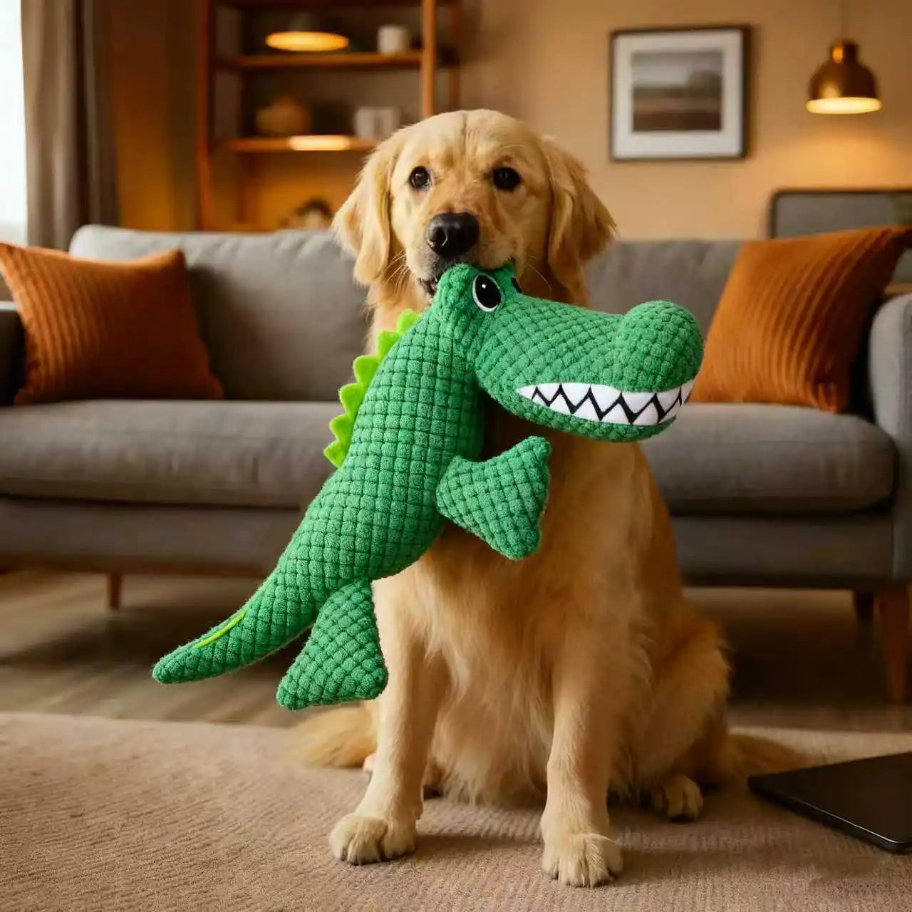 Chew-Resistant Plush Crocodile Toy - Interactive Squeaky Toy for Dogs & Cats