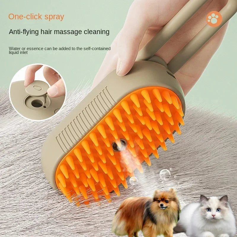 3-in-1 Electric Steam Pet Brush - Spray Grooming Brush for Dogs & Cats