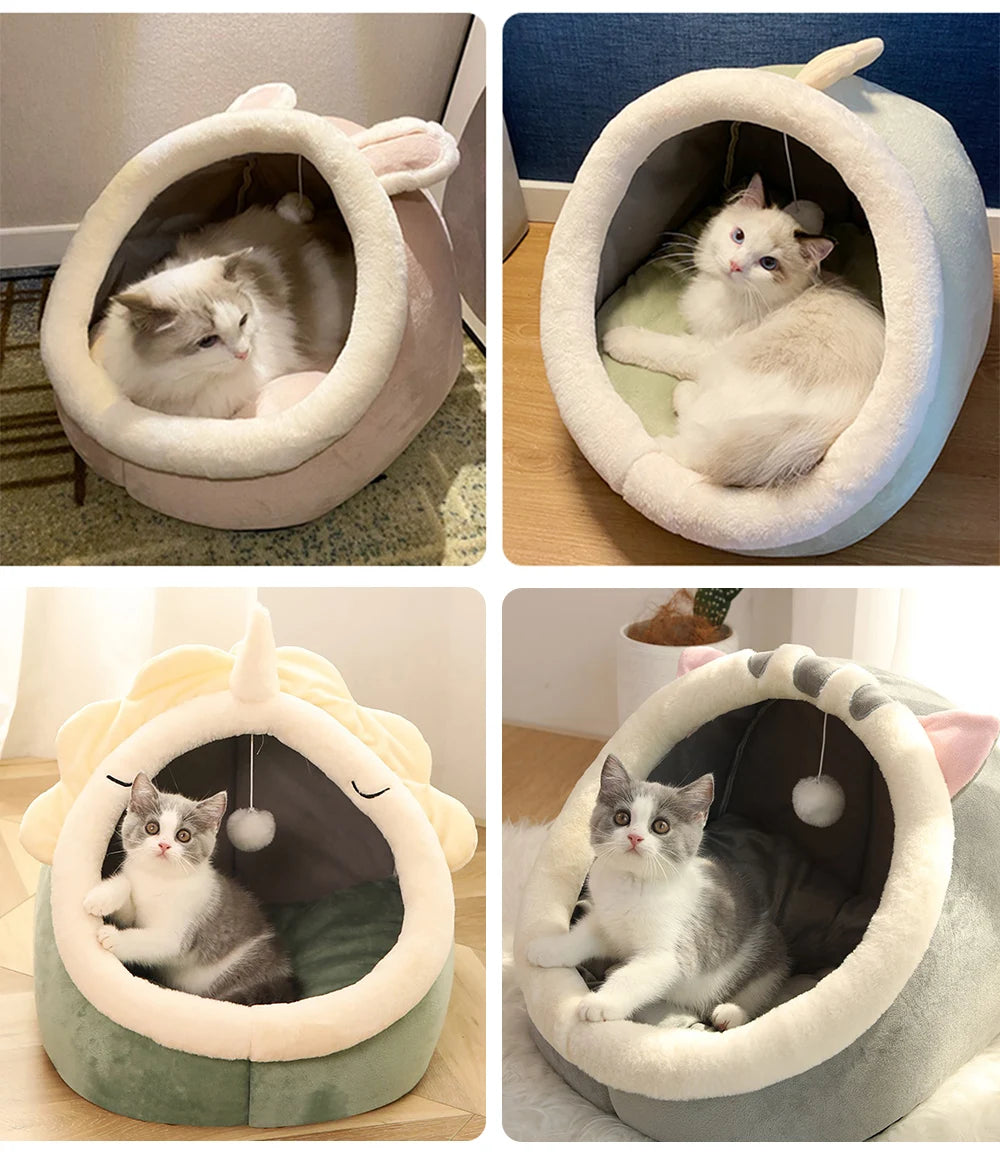 Cat Cave Bed with Cute Ears - Foldable & Washable