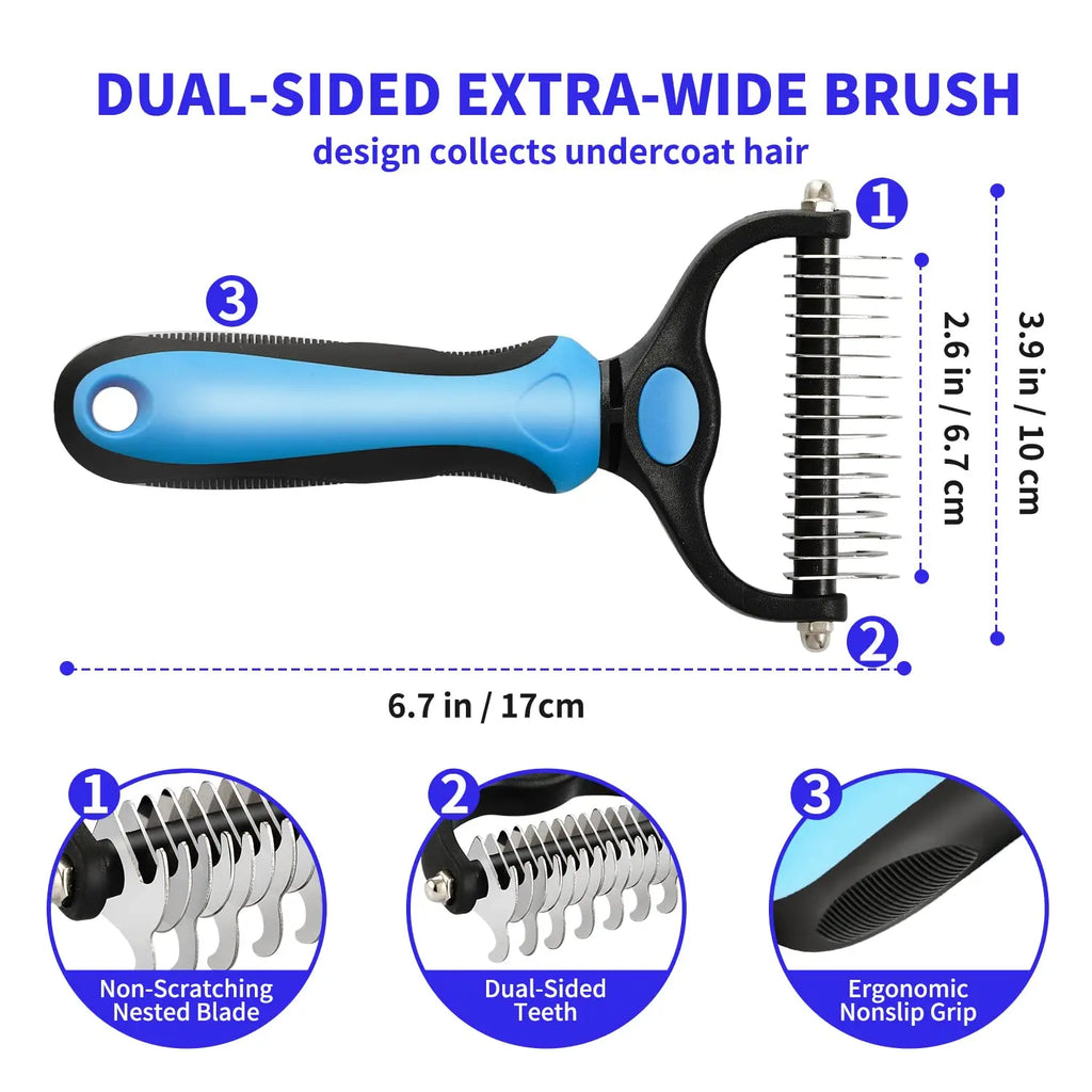 Professional Pet Deshedding Brush - Stainless Steel Hair Remover & Dematting Comb for Dogs & Cats