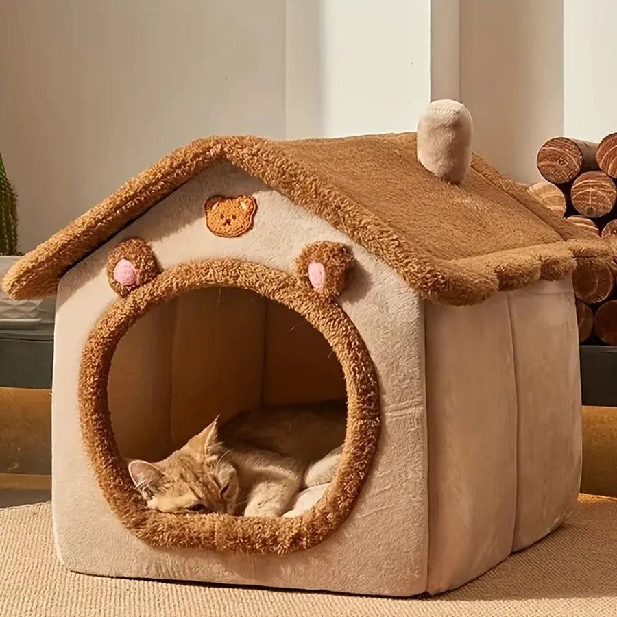 Foldable Pet House - Removable Washable Cave Bed for Small Dogs & Cats