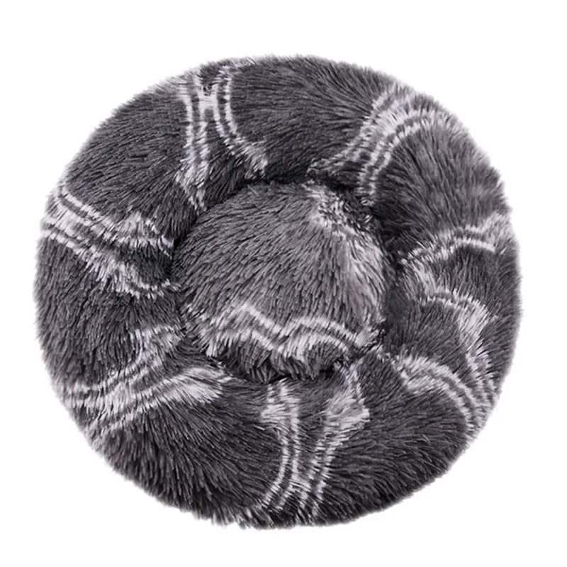Round Plush Pet Bed - 90cm Anti-Anxiety Donut Bed for Large Dogs & Cats