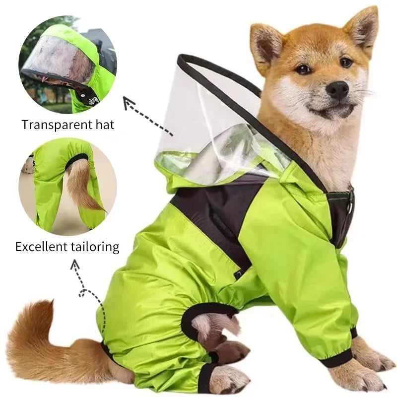 Transparent Hooded Dog Raincoat - Waterproof Jumpsuit for Dogs & Cats