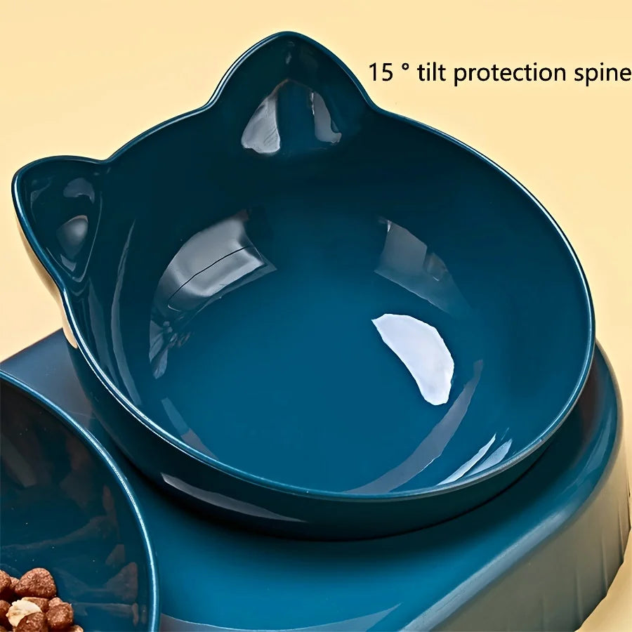 3-in-1 Elevated Cat Bowl Set - Tilted Food & Water Dishes with Gravity Feeder