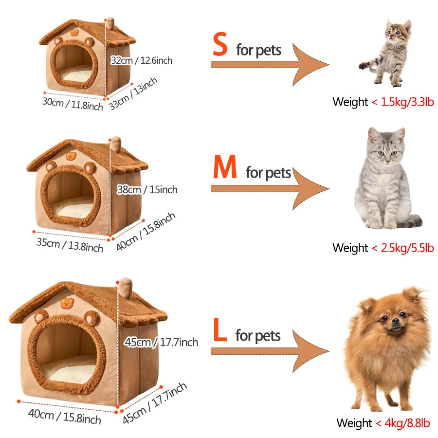 Foldable Pet House - Removable Washable Cave Bed for Small Dogs & Cats