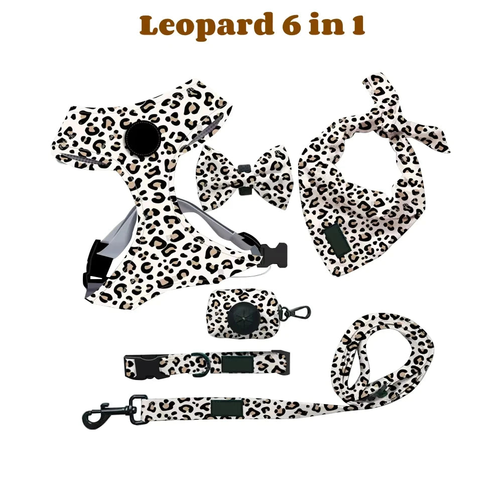 Complete 6-in-1 Dog Walking Set - Vest Harness, Collar, Leash, Bandana, Poop Bag Dispenser & Bags