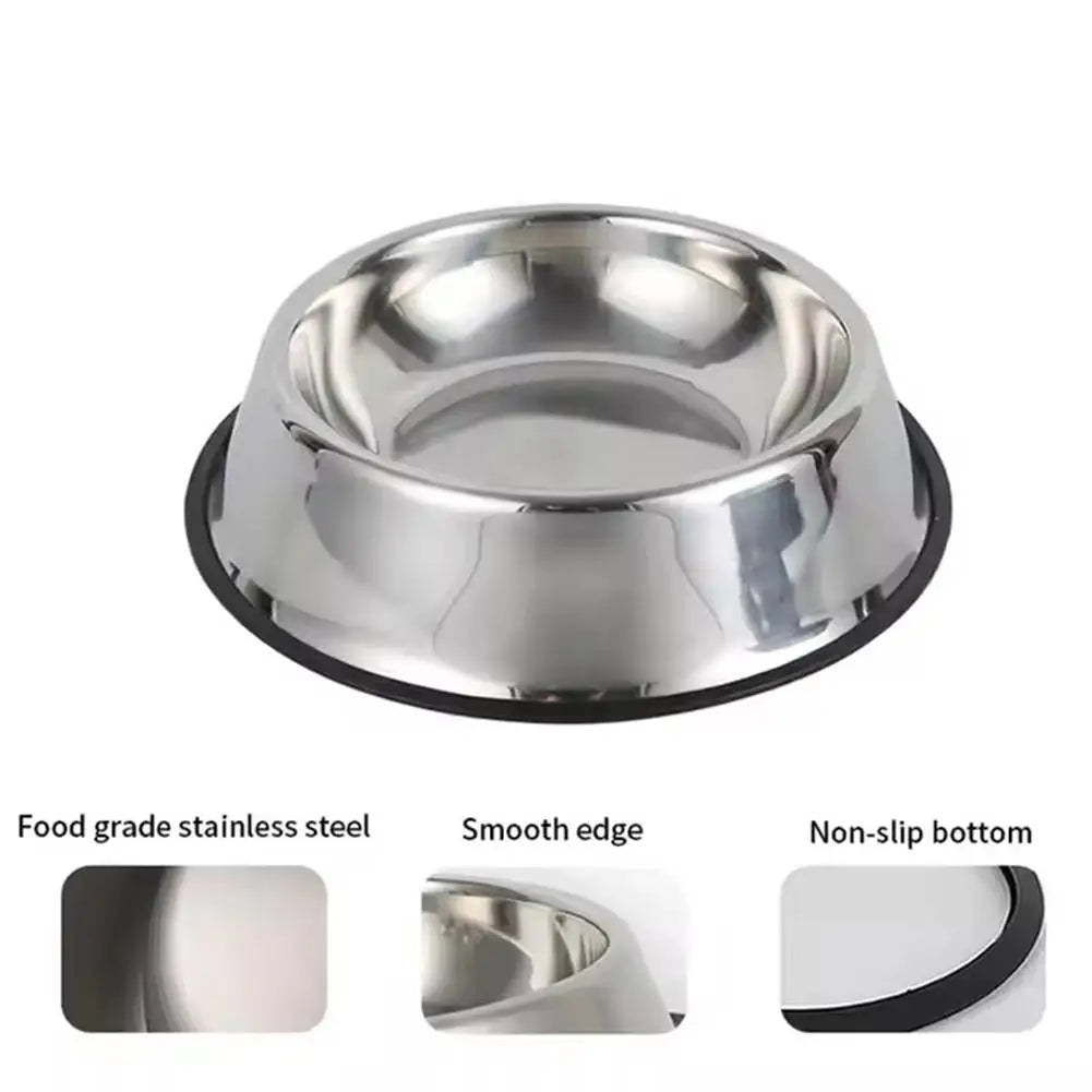 Large Capacity Stainless Steel Pet Bowl - Non-Slip Food & Water Dish for Dogs & Cats