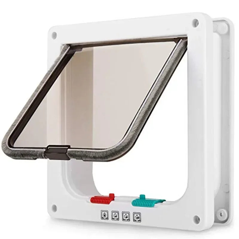 4-Way Locking Cat Door - Weatherproof ABS Flap with Security Lock (Also Suitable for Small Dogs)