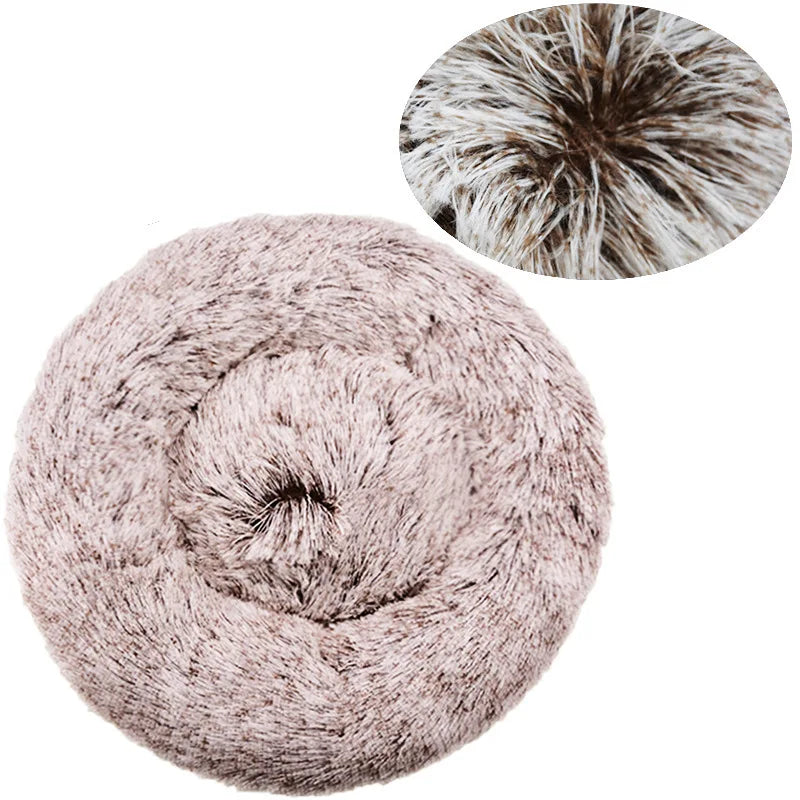 Round Plush Pet Bed - 90cm Anti-Anxiety Donut Bed for Large Dogs & Cats