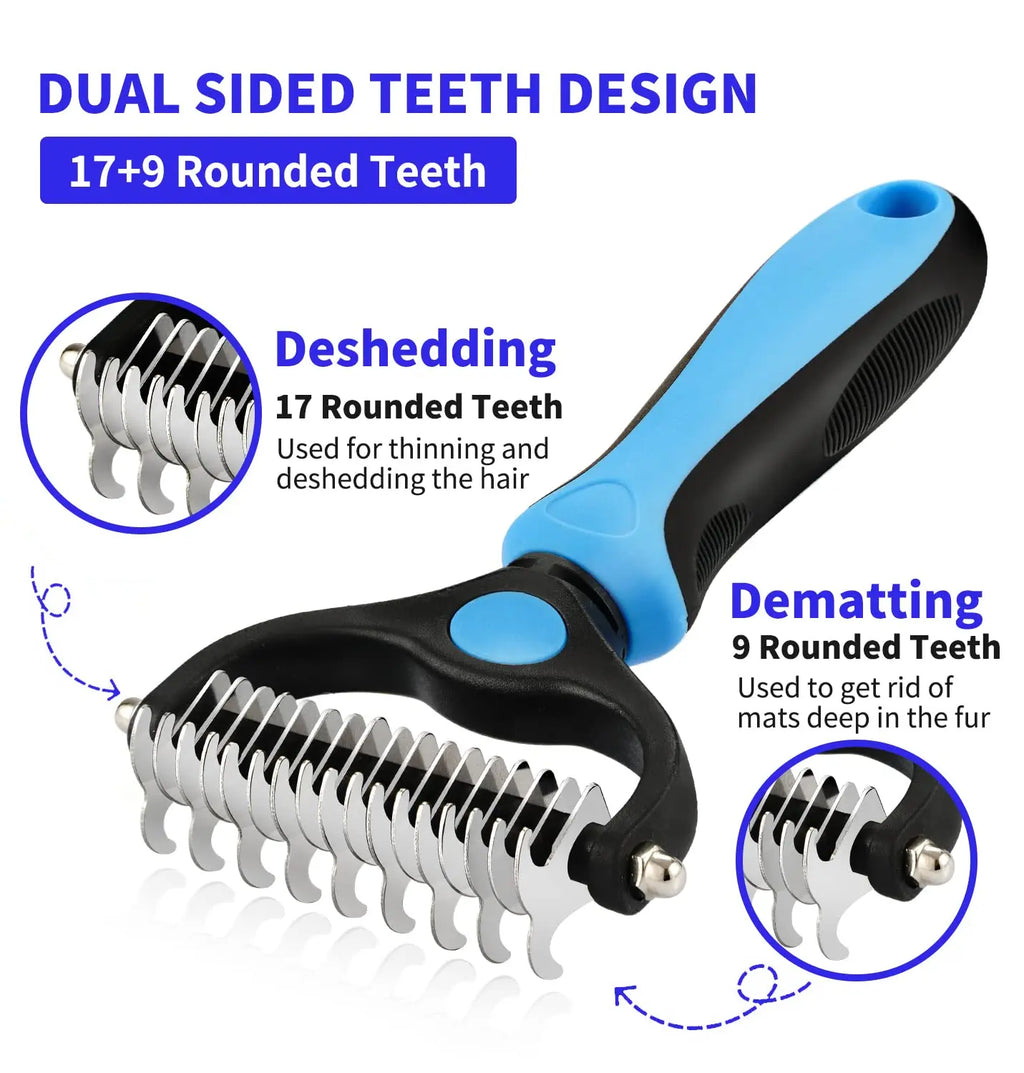Professional Pet Deshedding Brush - Stainless Steel Hair Remover & Dematting Comb for Dogs & Cats