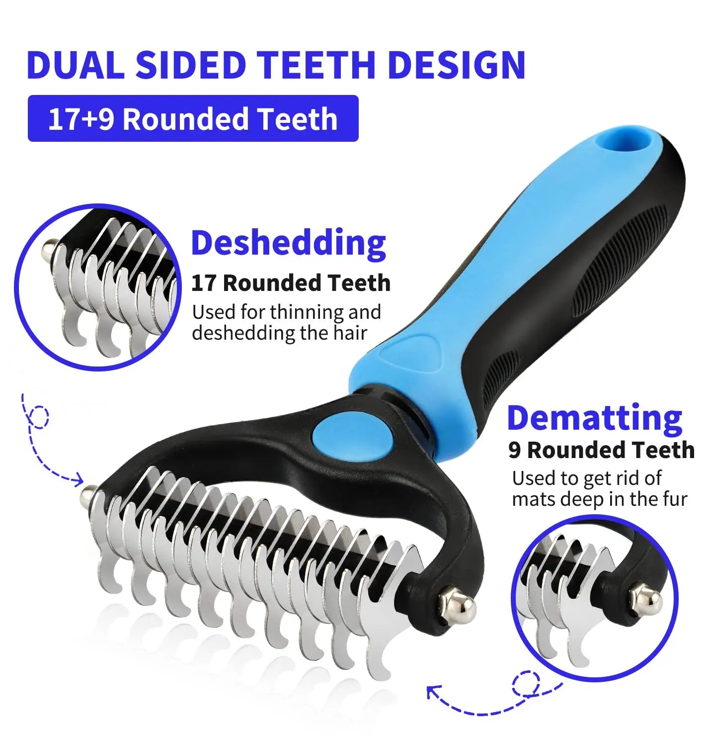 Professional Pet Deshedding Brush - Stainless Steel Hair Remover & Dematting Comb for Dogs & Cats