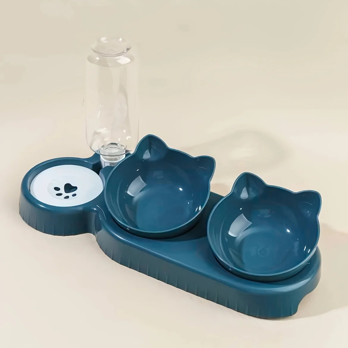 3-in-1 Elevated Cat Bowl Set - Tilted Food & Water Dishes with Gravity Feeder
