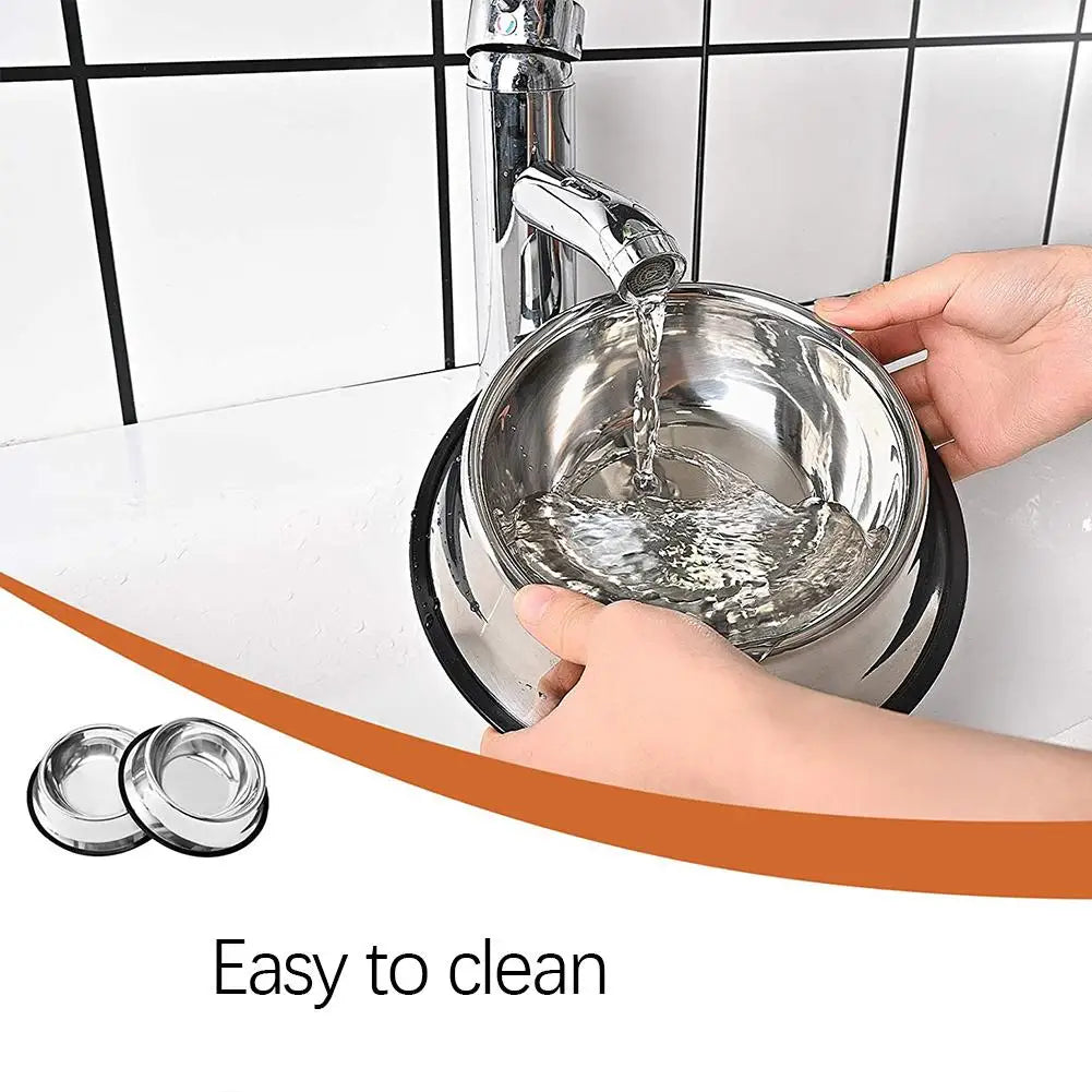 Large Capacity Stainless Steel Pet Bowl - Non-Slip Food & Water Dish for Dogs & Cats