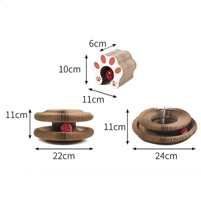Cat Scratching Board with Ball Track - Round Corrugated Cardboard Scratcher & Interactive Toy