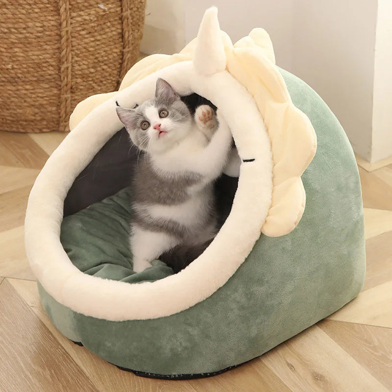 Cat Cave Bed with Cute Ears - Foldable & Washable