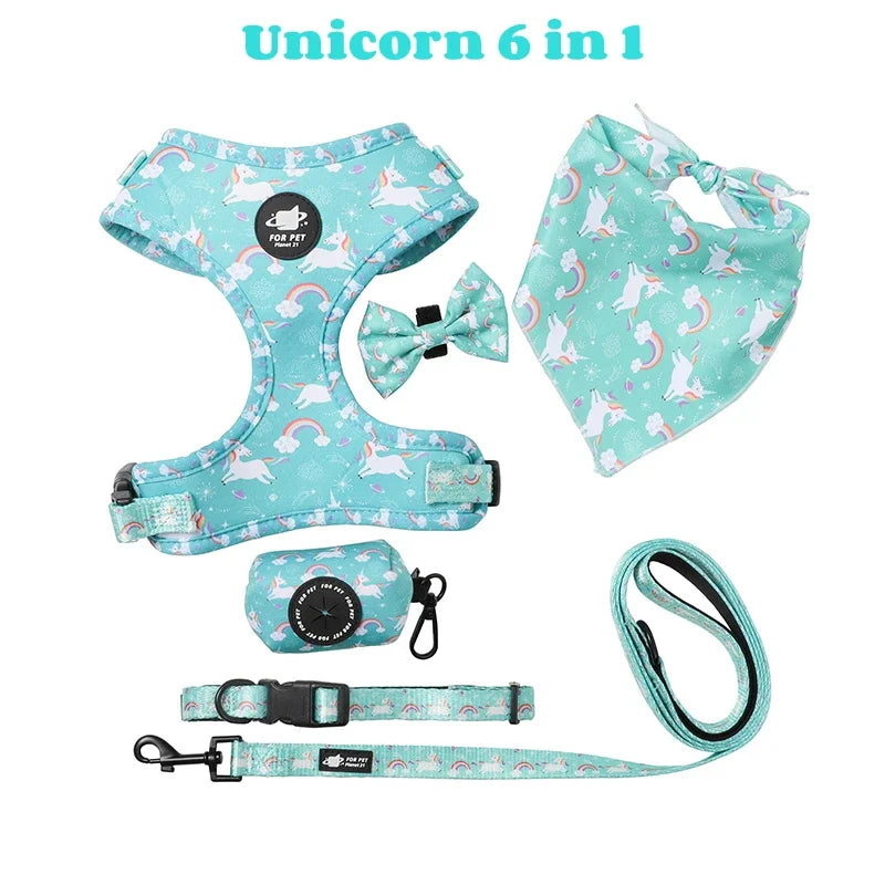 Complete 6-in-1 Dog Walking Set - Vest Harness, Collar, Leash, Bandana, Poop Bag Dispenser & Bags